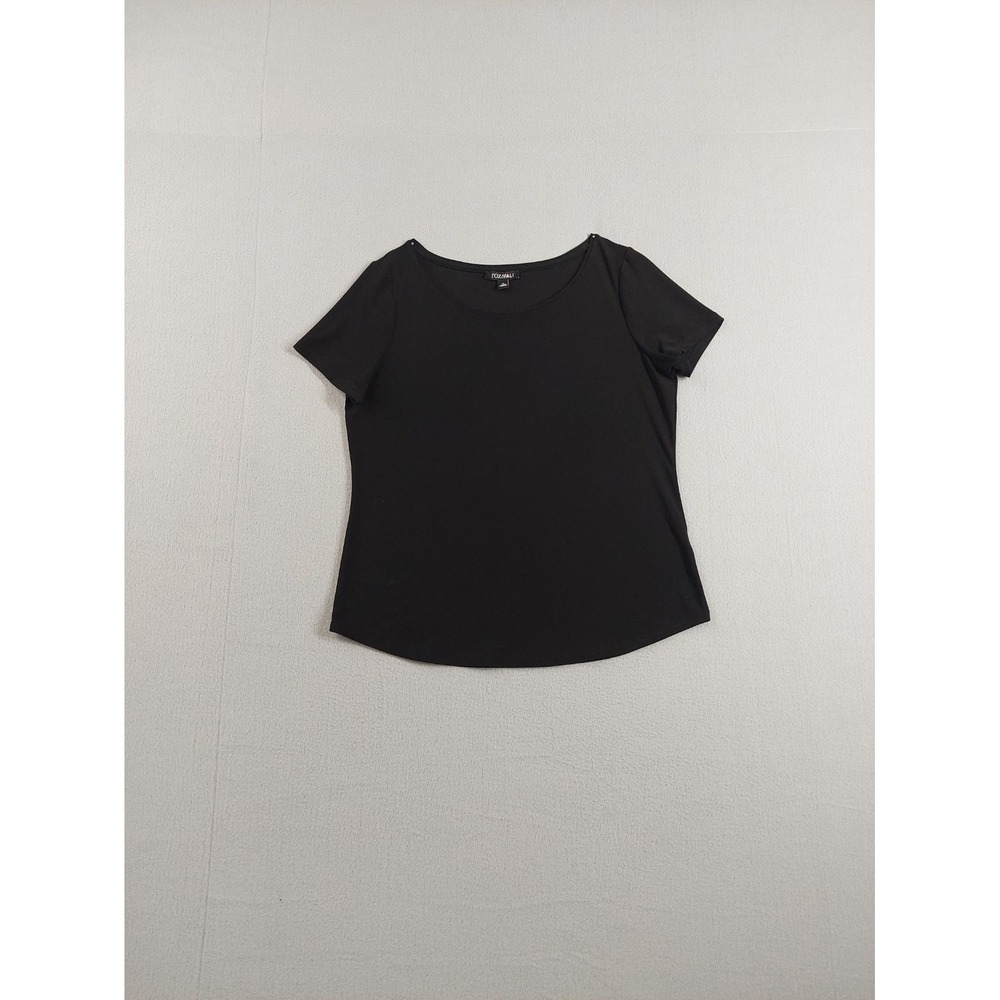 Roz & Ali Women Tops M Black Round Neck Short Sleeve Pullover Stretched Casual